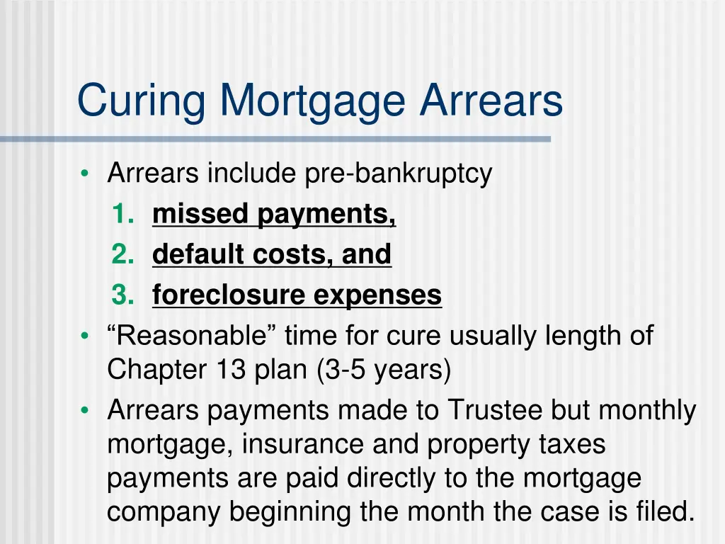 curing mortgage arrears