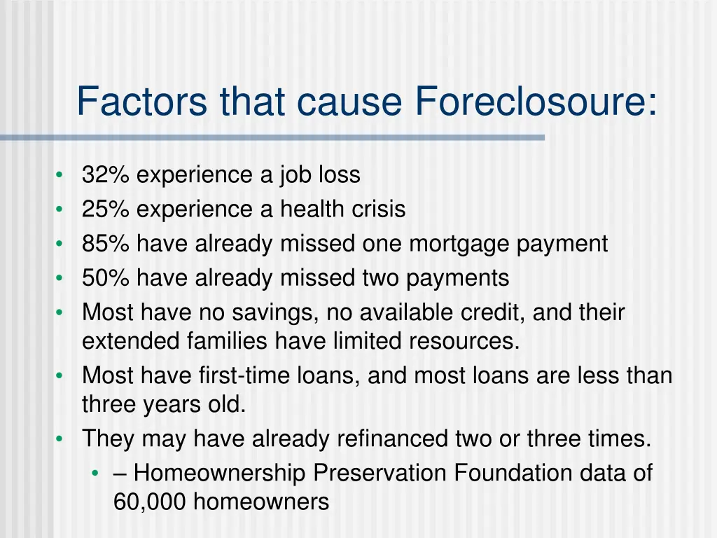 factors that cause foreclosoure