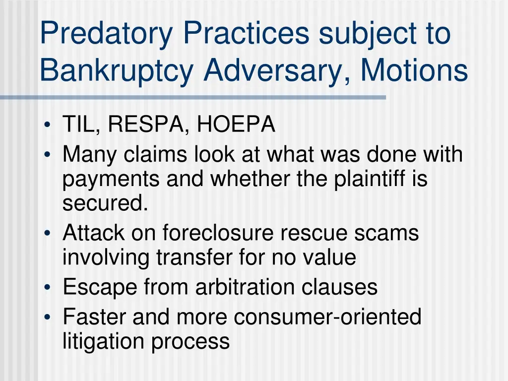 predatory practices subject to bankruptcy