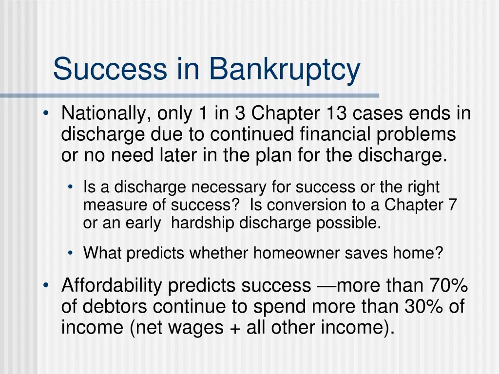 success in bankruptcy