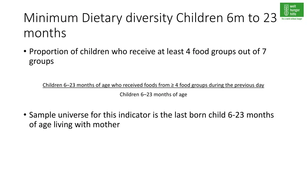 minimum dietary diversity children 6m to 23 months