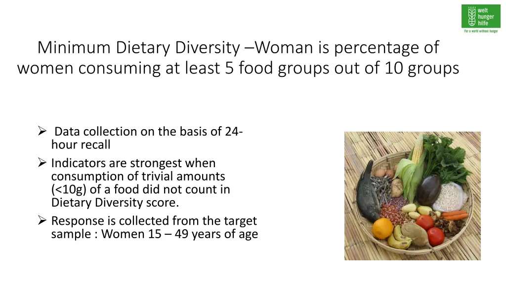 minimum dietary diversity woman is percentage