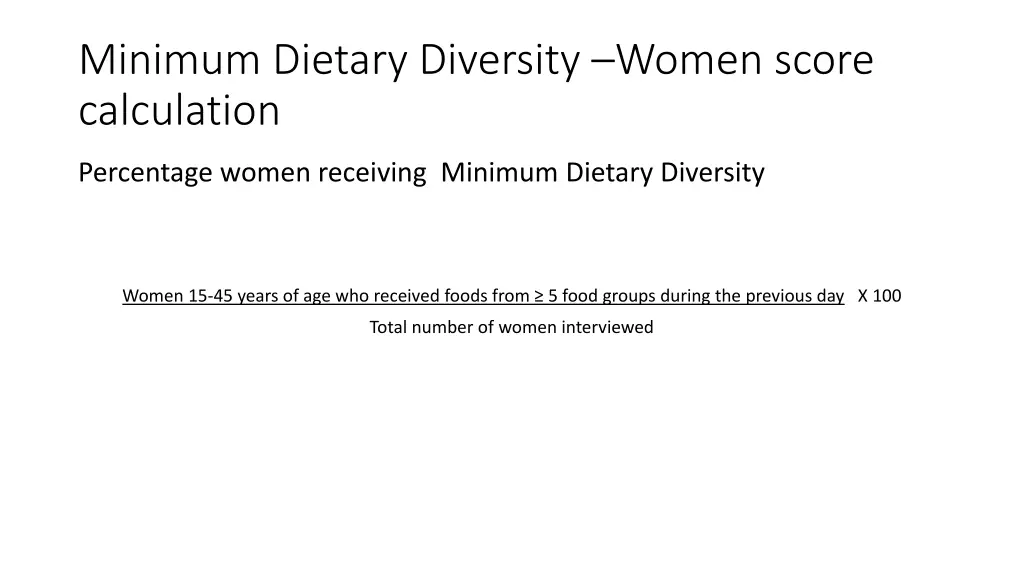 minimum dietary diversity women score calculation