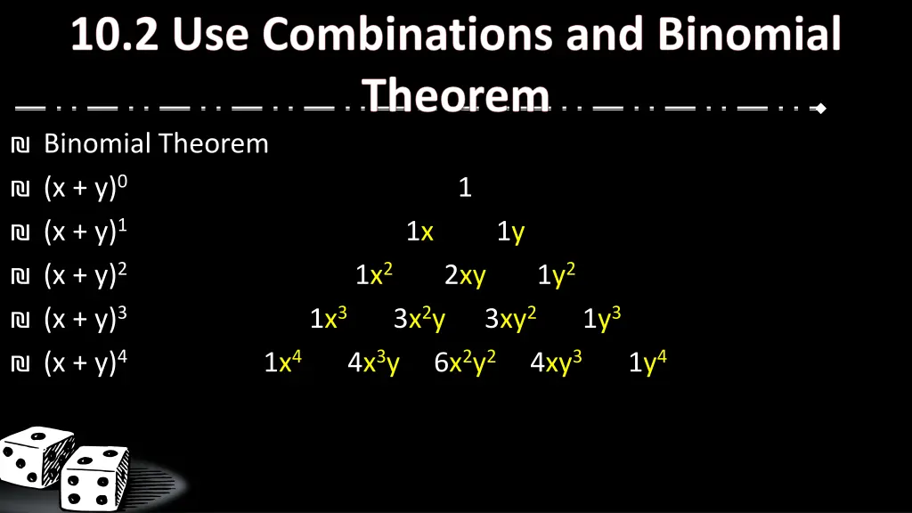 binomial theorem x y 0 x y 1 x y 2 x y 3 x y 4