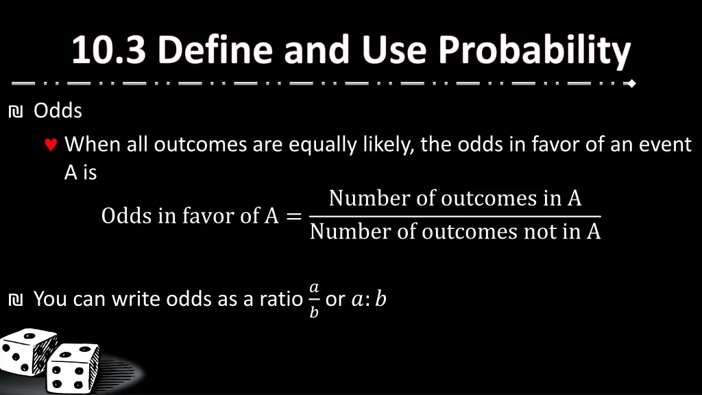 odds when all outcomes are equally likely