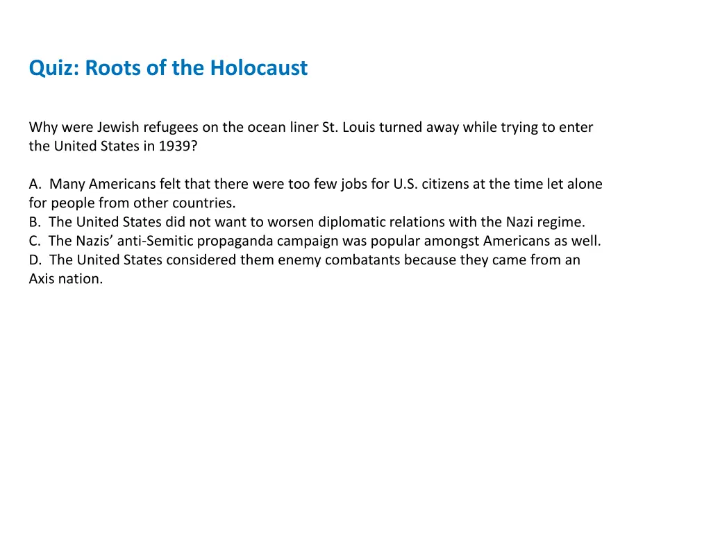 quiz roots of the holocaust