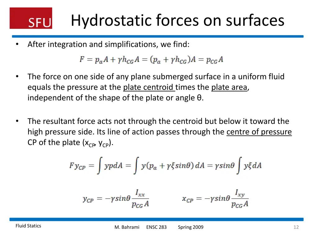 hydrostatic forces on surfaces 1