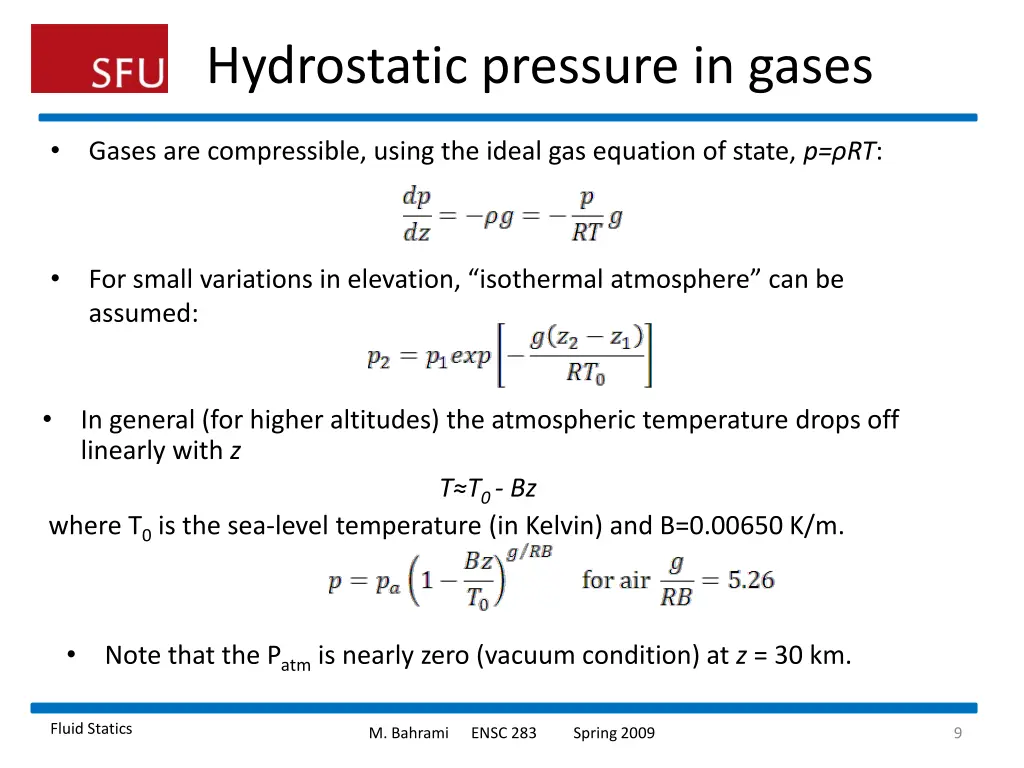 hydrostatic pressure in gases