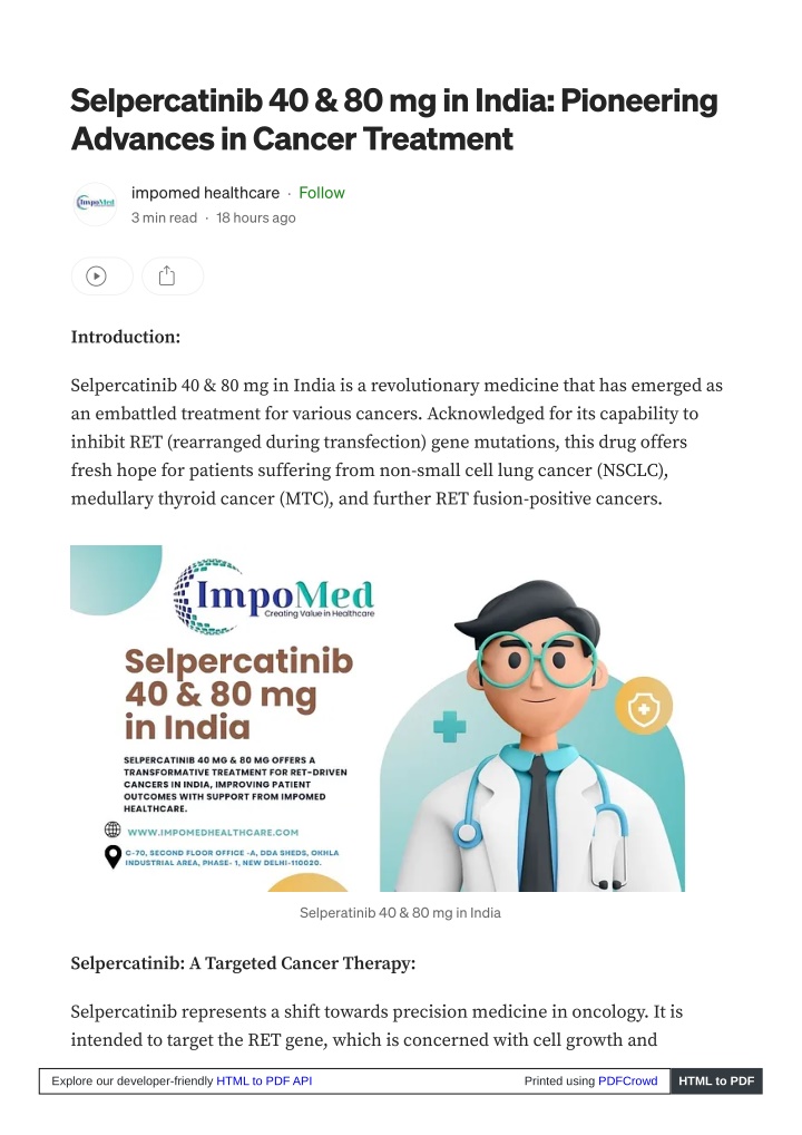 selpercatinib 40 80 mg in india pioneering