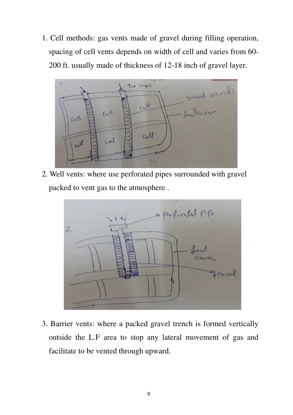 1 cell methods gas vents made of gravel during