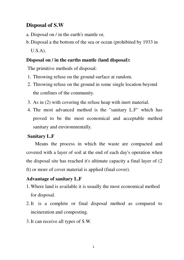 disposal of s w