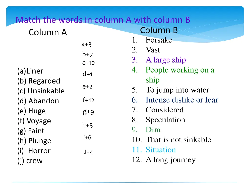 match the words in column a with column b column