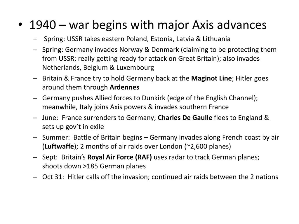 1940 war begins with major axis advances spring