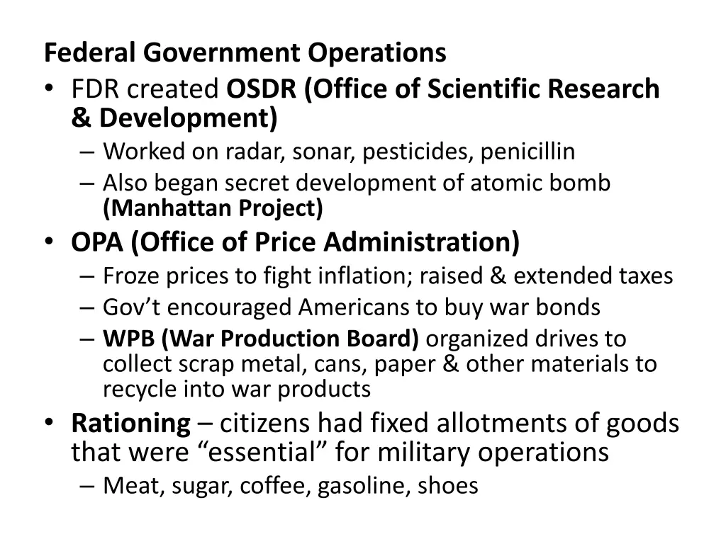 federal government operations fdr created osdr