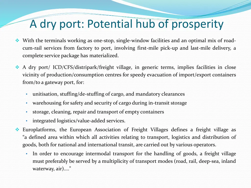 a dry port potential hub of prosperity