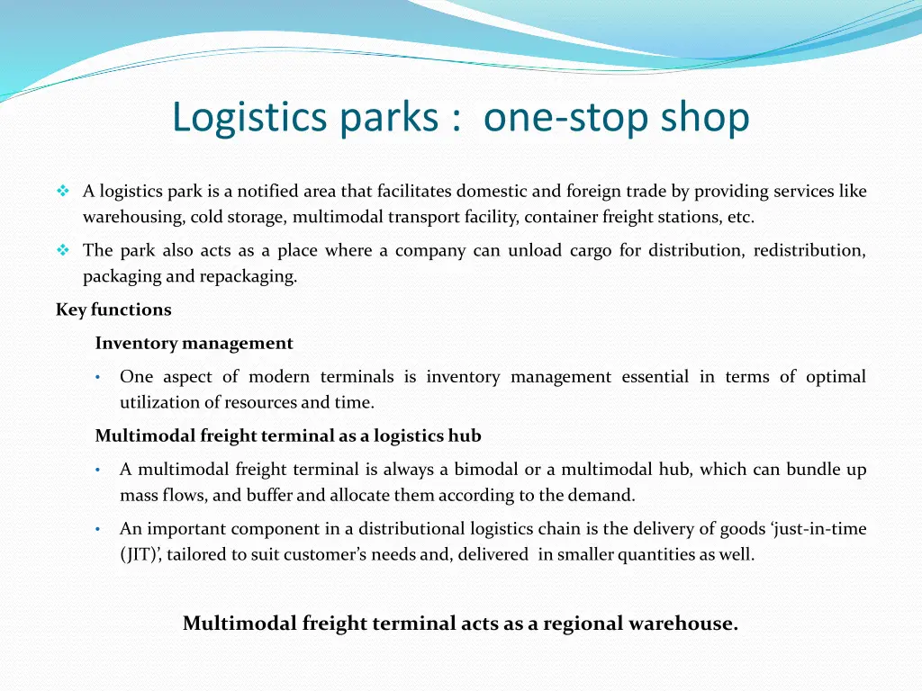 logistics parks one stop shop