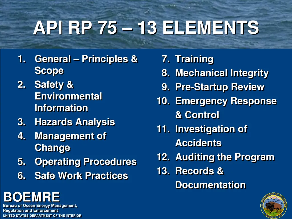 api rp 75 13 elements