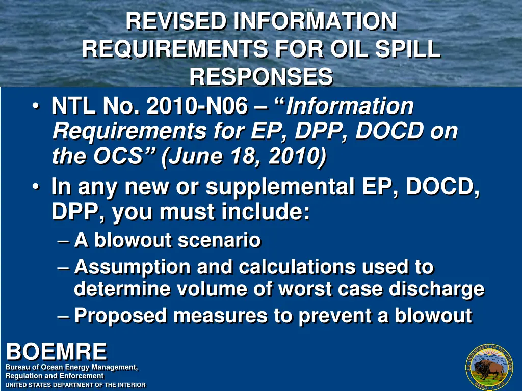 revised information requirements for oil spill