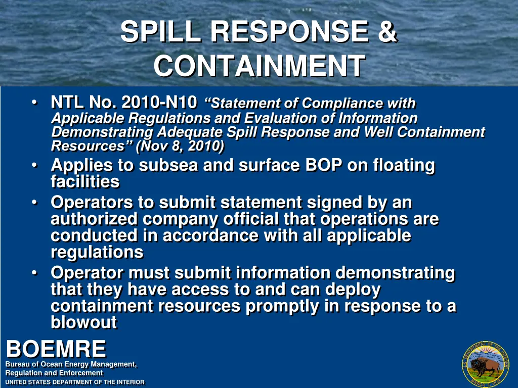 spill response containment ntl no 2010