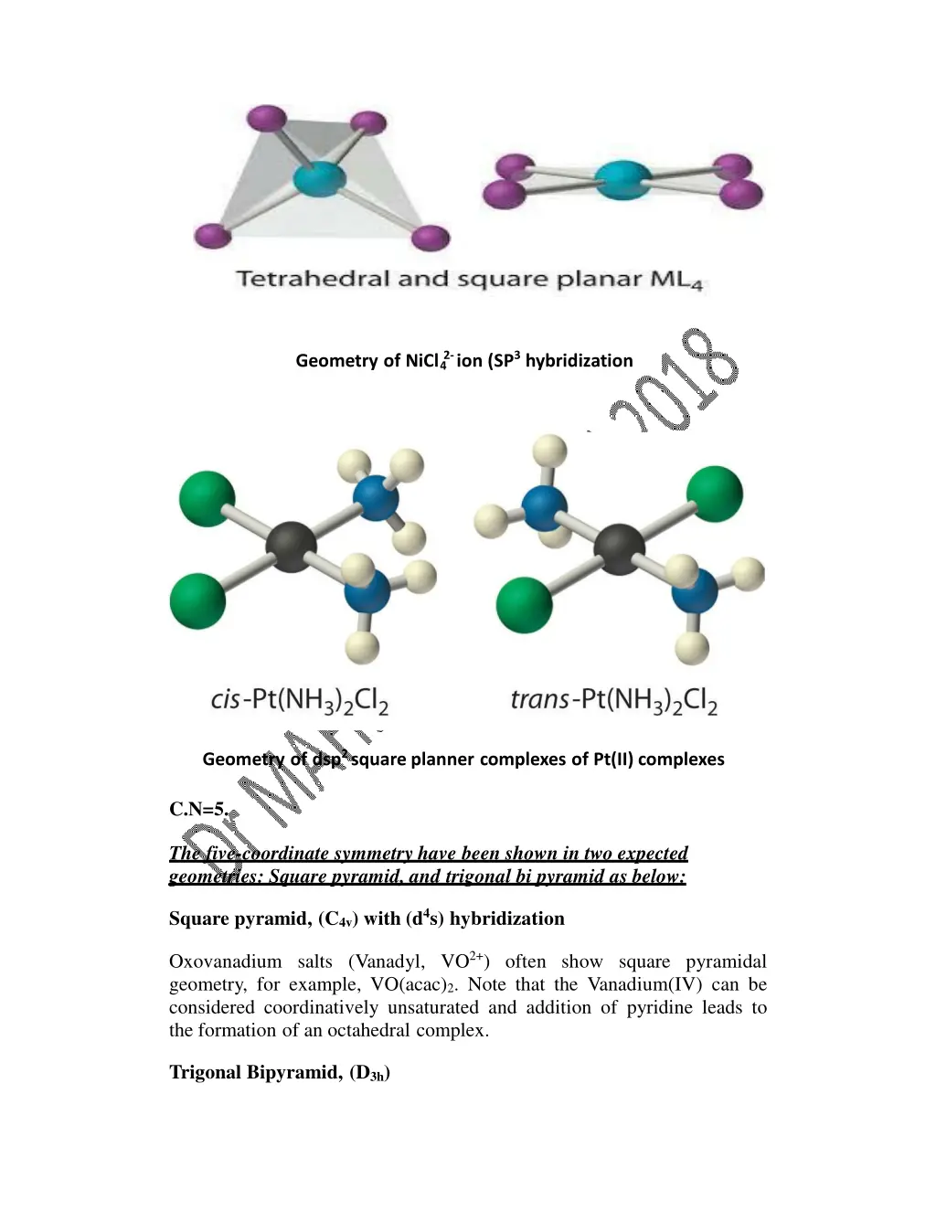 geometry of nicl 2 ion sp 3 hybridization