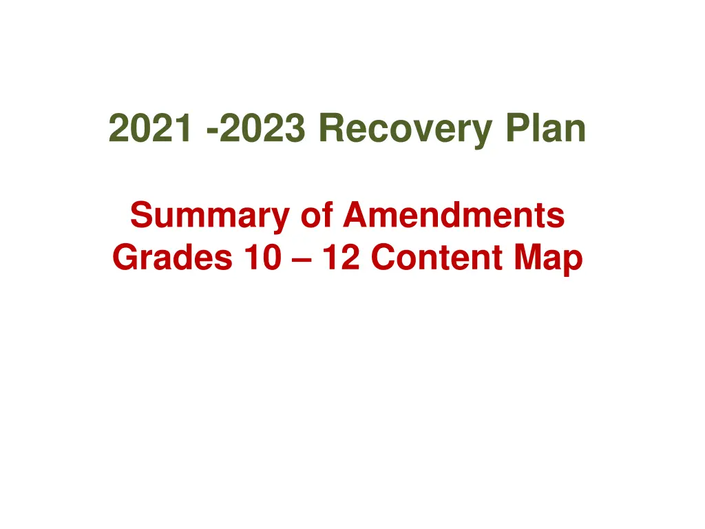 2021 2023 recovery plan