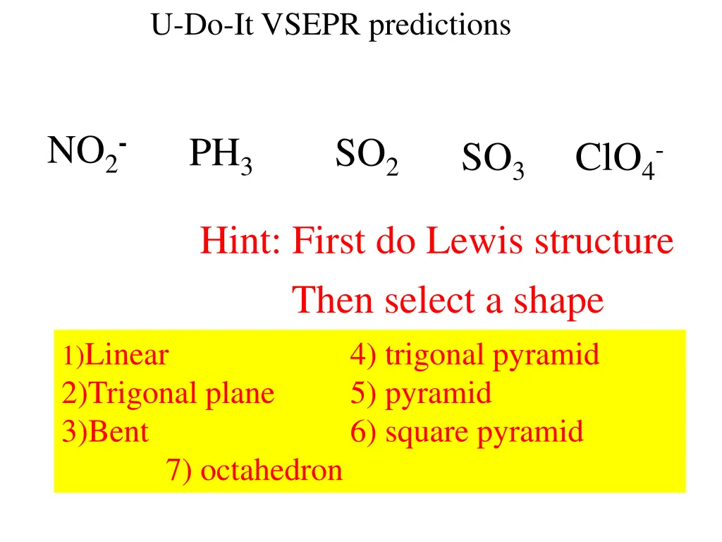 u do it vsepr predictions