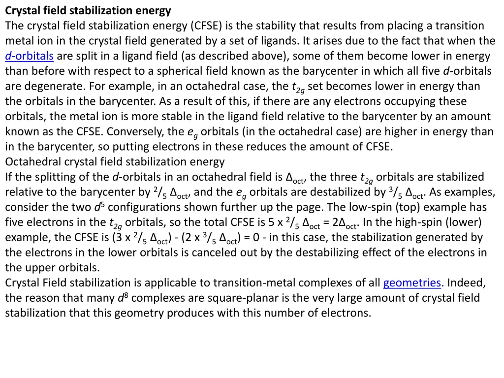 crystal field stabilization energy the crystal