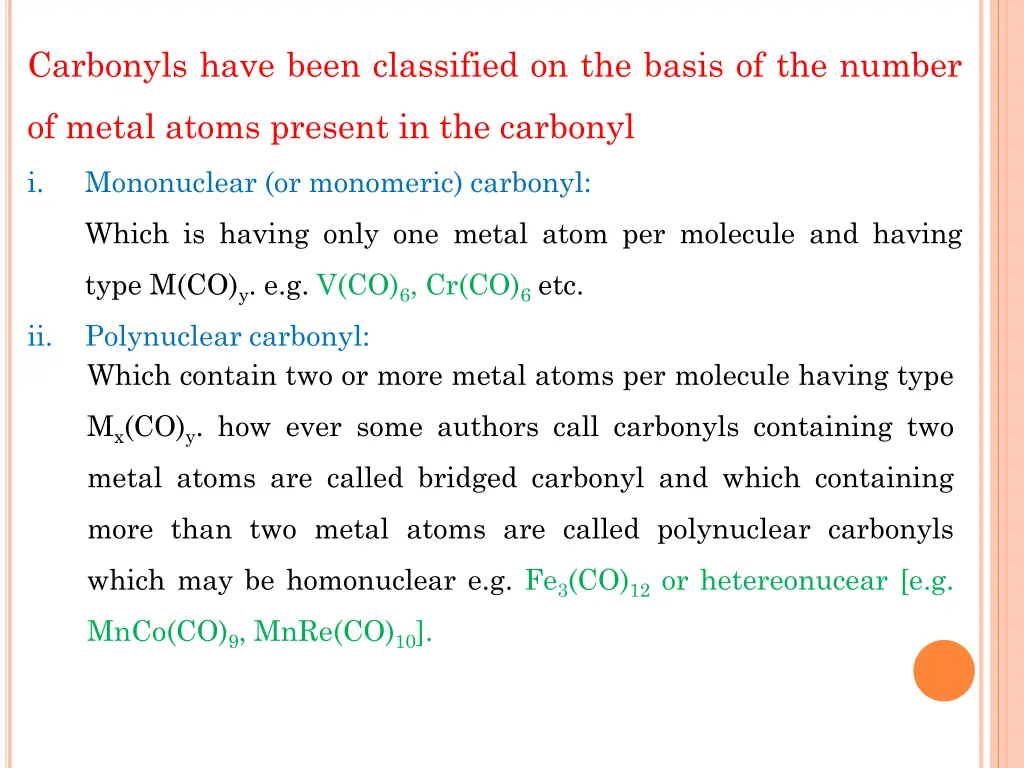 carbonyls have been classified on the basis