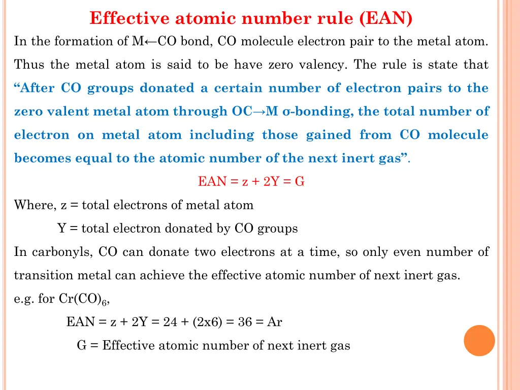 effective atomic number rule ean in the formation