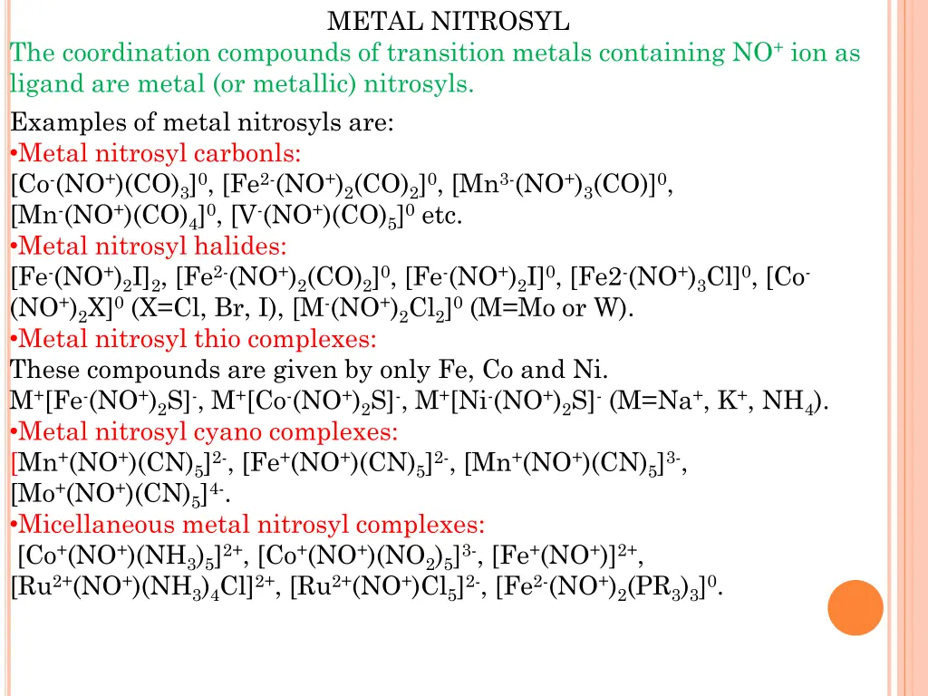 metal nitrosyl