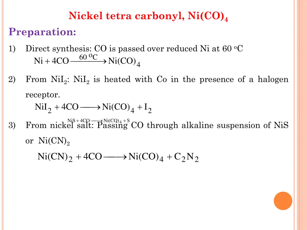 nickel tetra carbonyl ni co 4 preparation