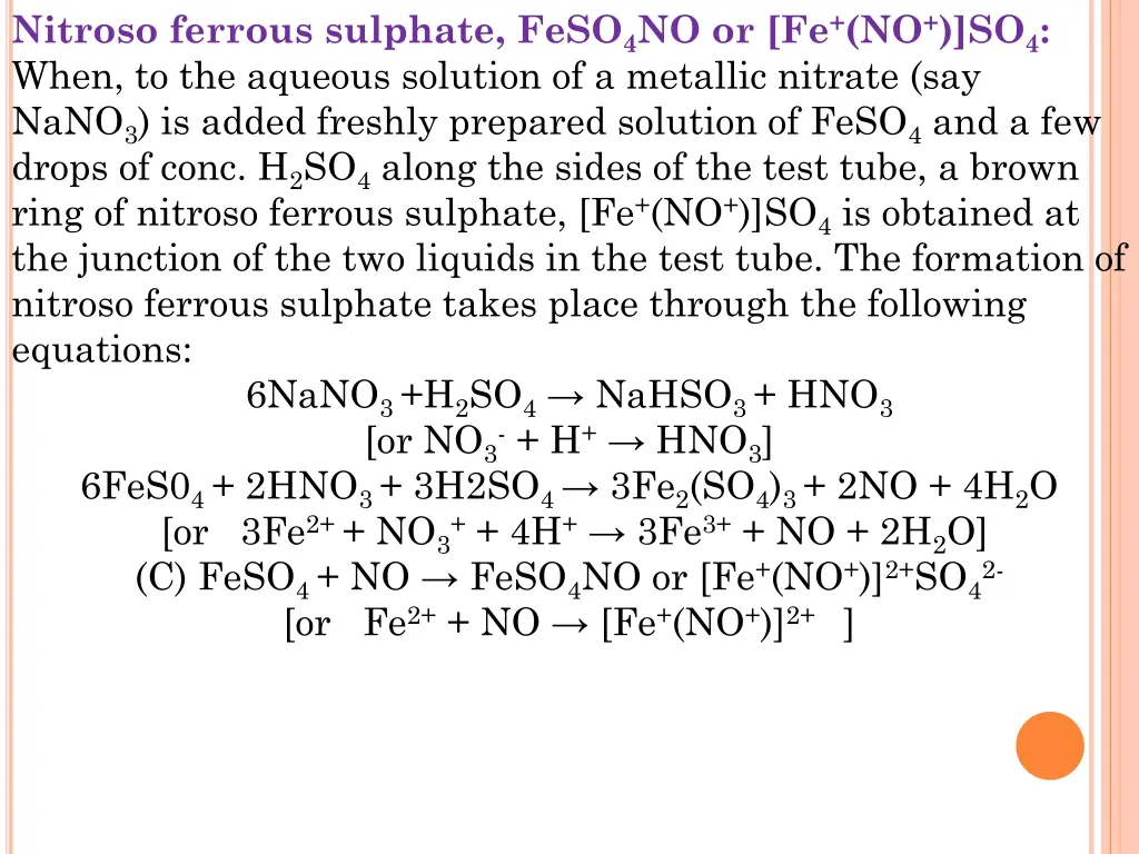 nitroso ferrous sulphate feso