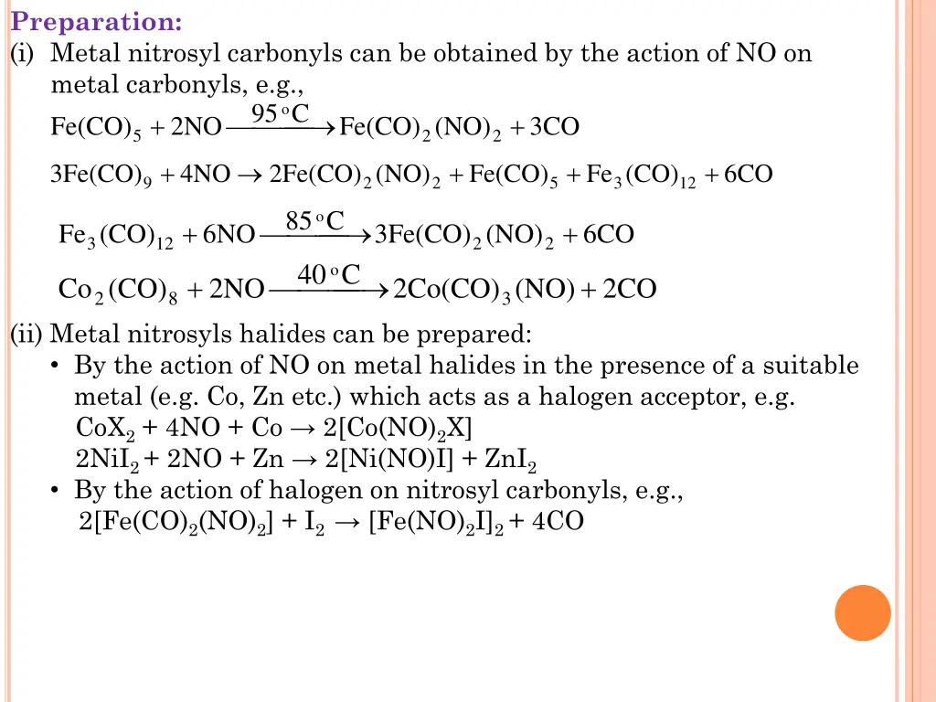 preparation i metal nitrosyl carbonyls