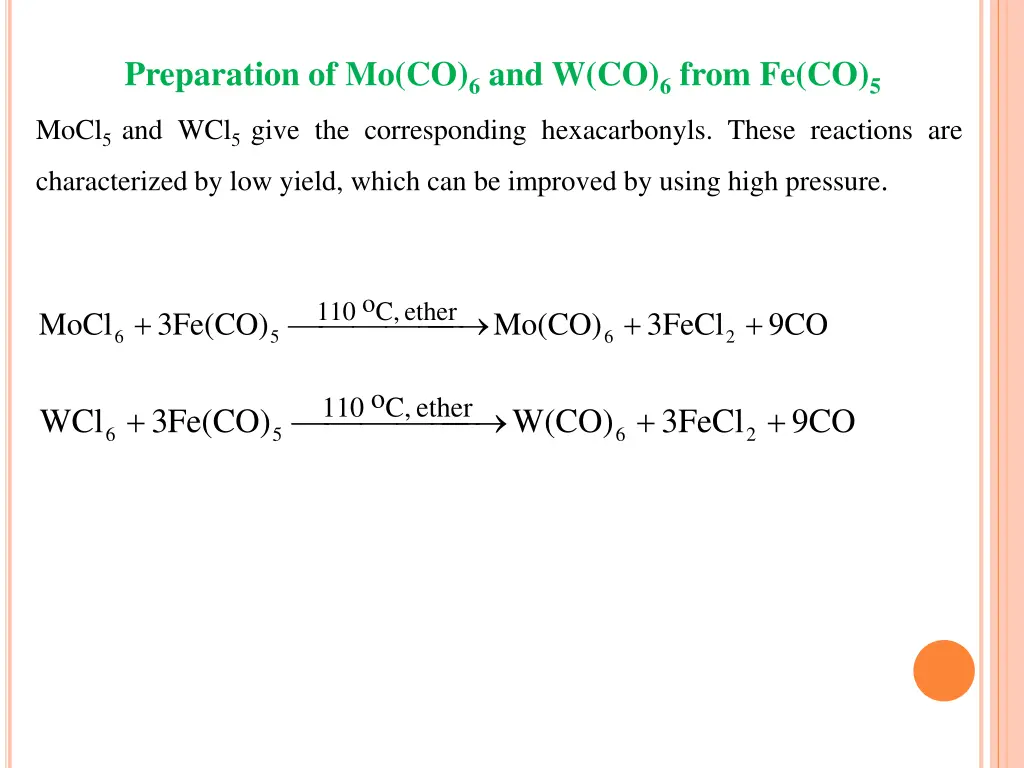 preparation of mo co 6 and w co 6 from fe co 5