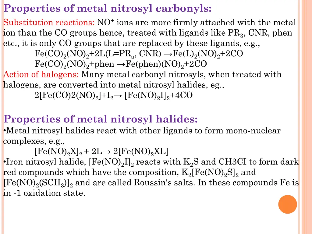 properties of metal nitrosyl carbonyls