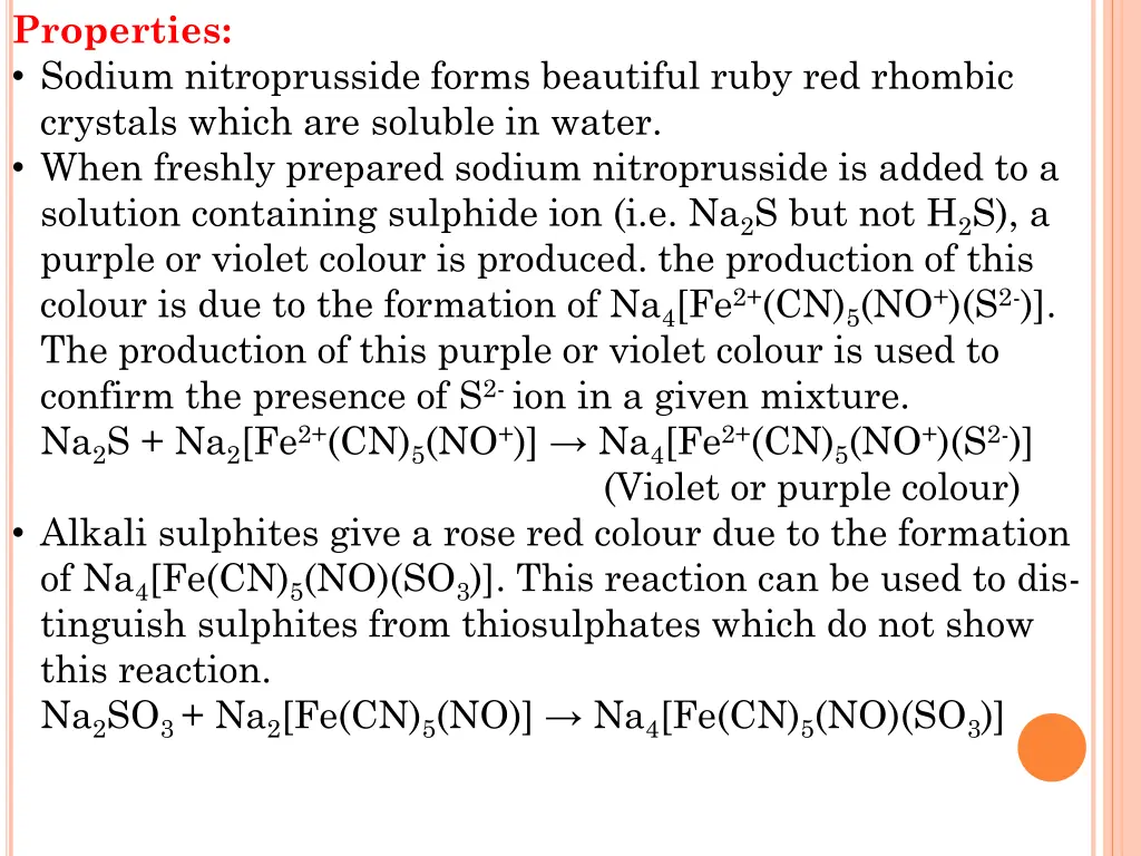 properties sodium nitroprusside forms beautiful