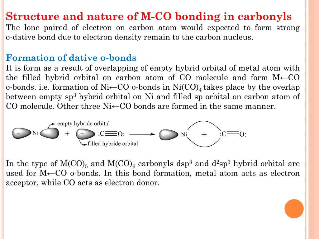 structure and nature of m co bonding in carbonyls