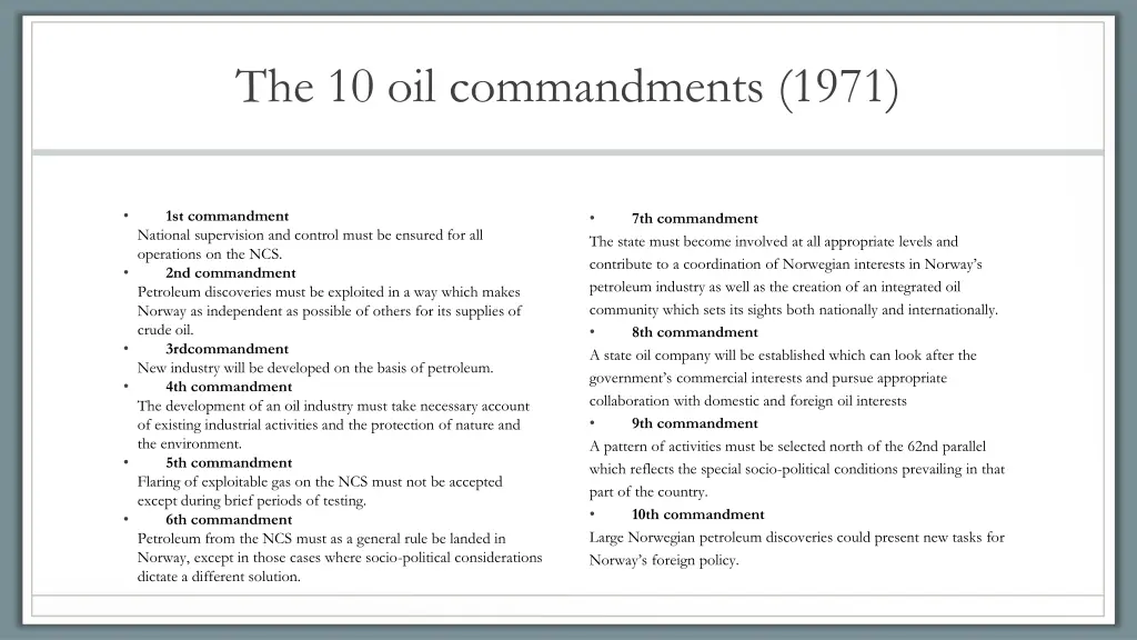 the 10 oil commandments 1971