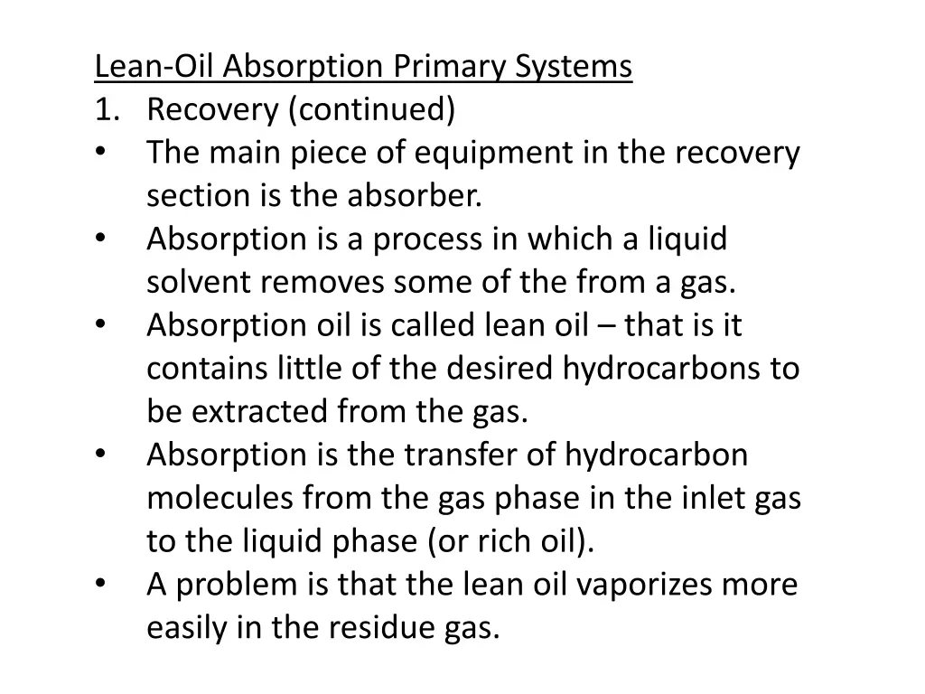 lean oil absorption primary systems 1 recovery 1