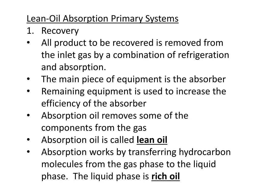 lean oil absorption primary systems 1 recovery