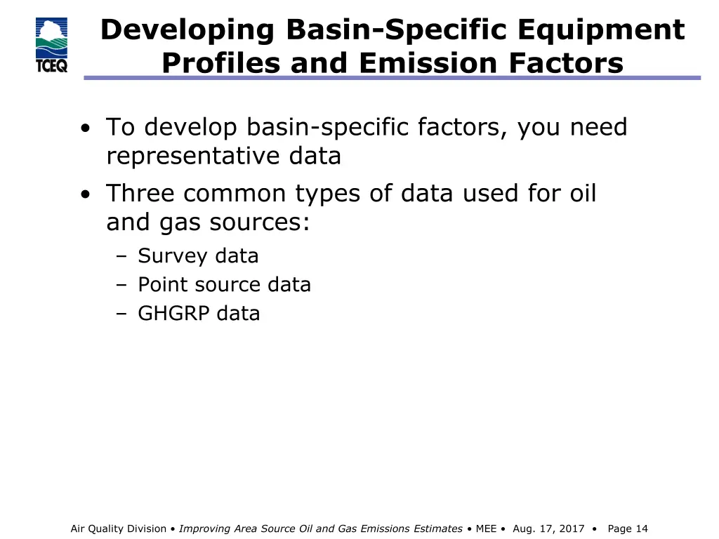 developing basin specific equipment profiles