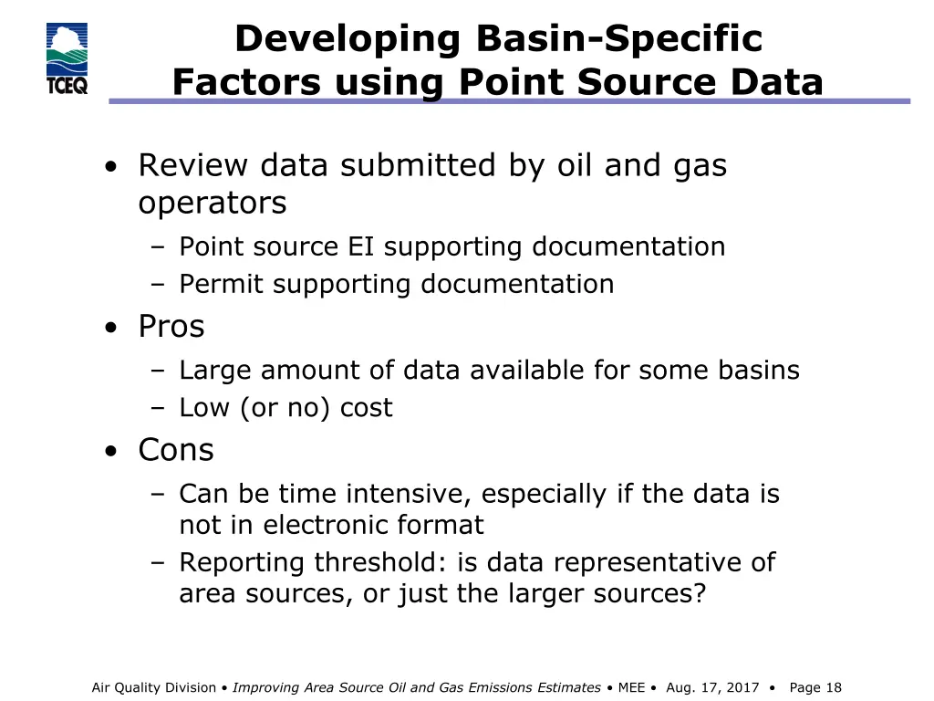 developing basin specific factors using point