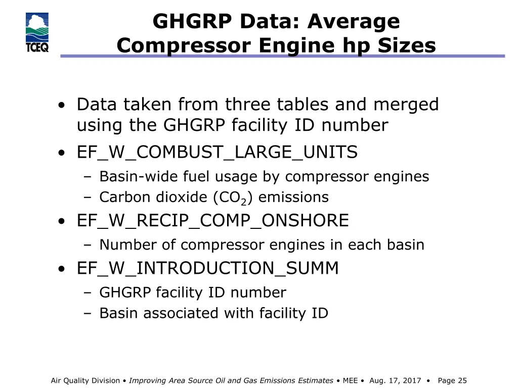 ghgrp data average compressor engine hp sizes