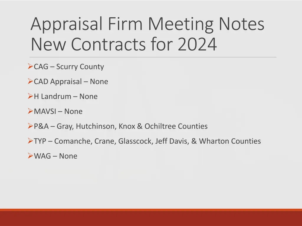 appraisal firm meeting notes new contracts