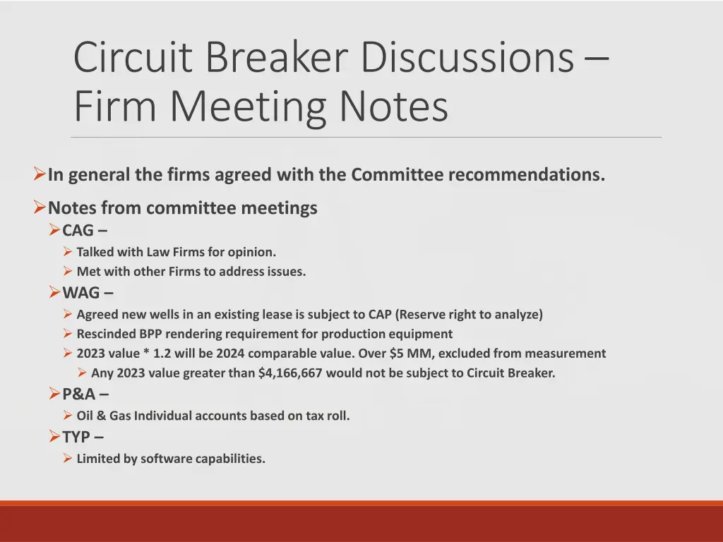 circuit breaker discussions firm meeting notes