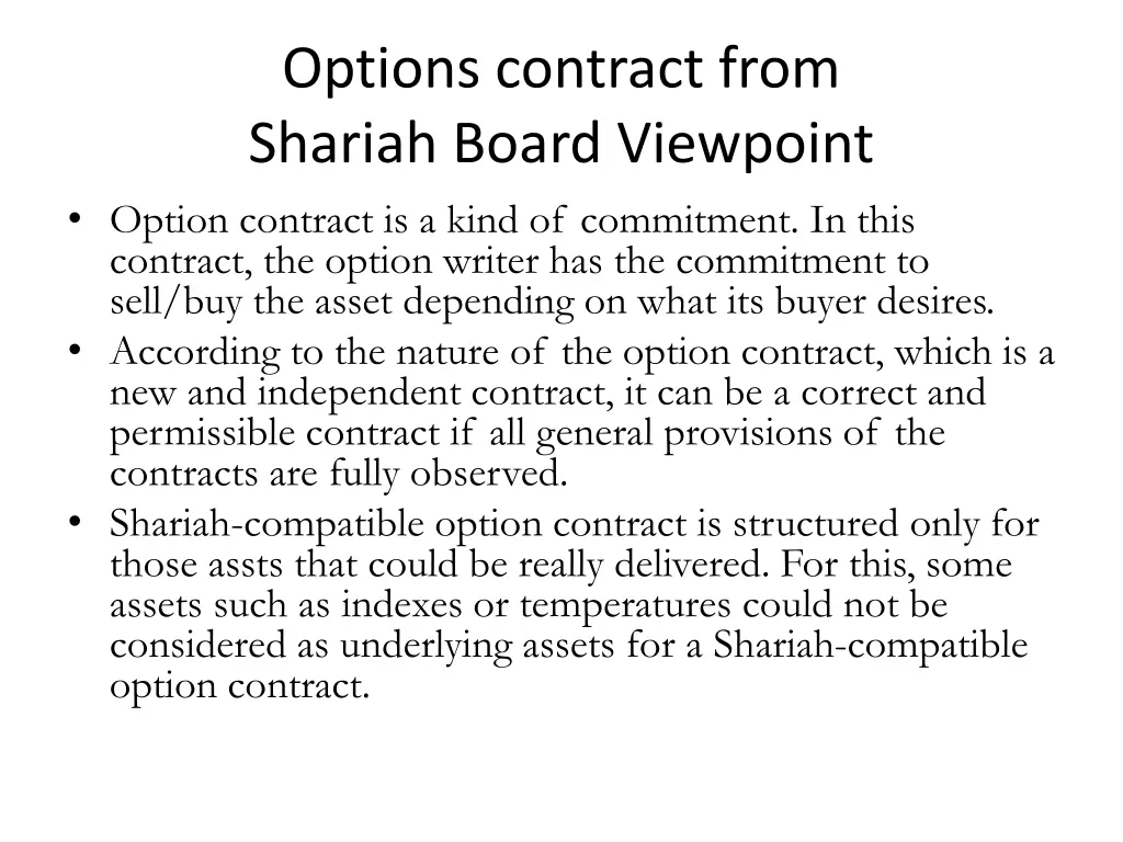 options contract from shariah board viewpoint