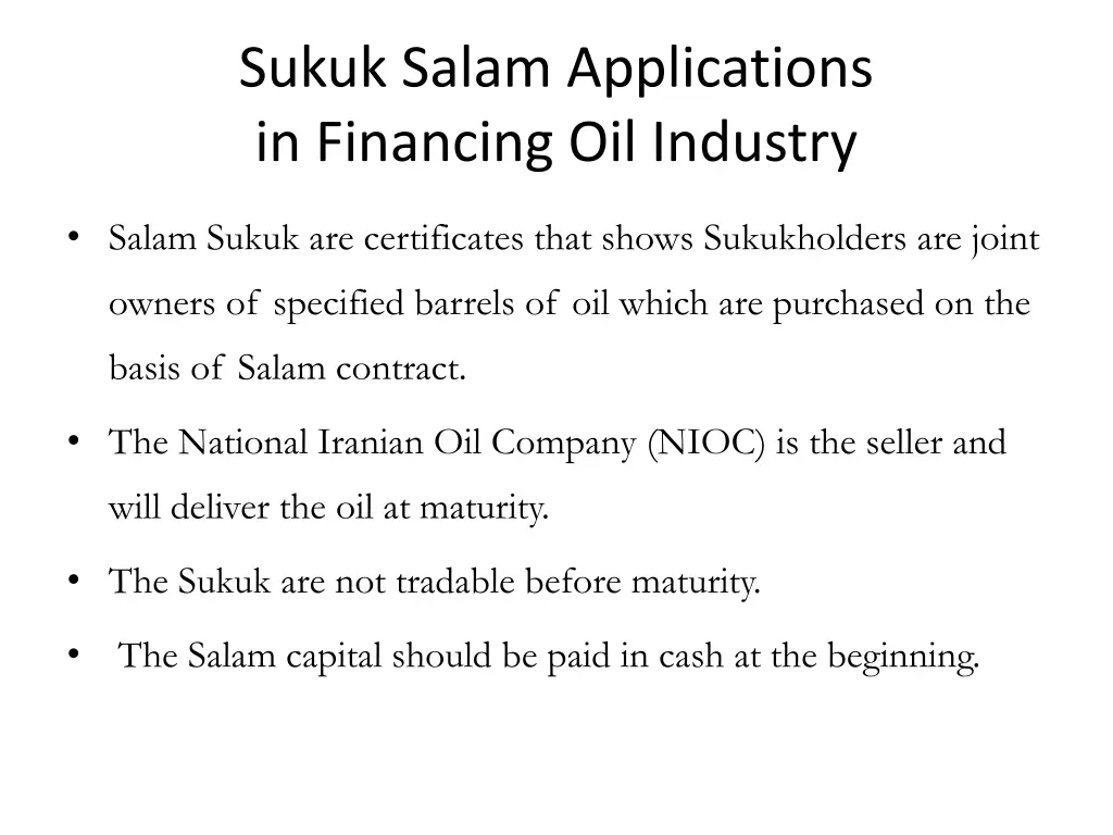 sukuk salam applications in financing oil industry