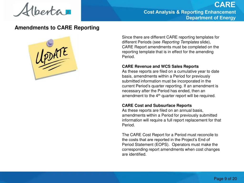 amendments to care reporting