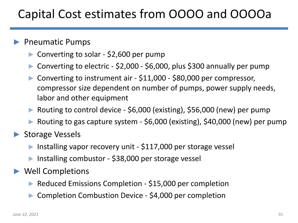 capital cost estimates from oooo and ooooa 1