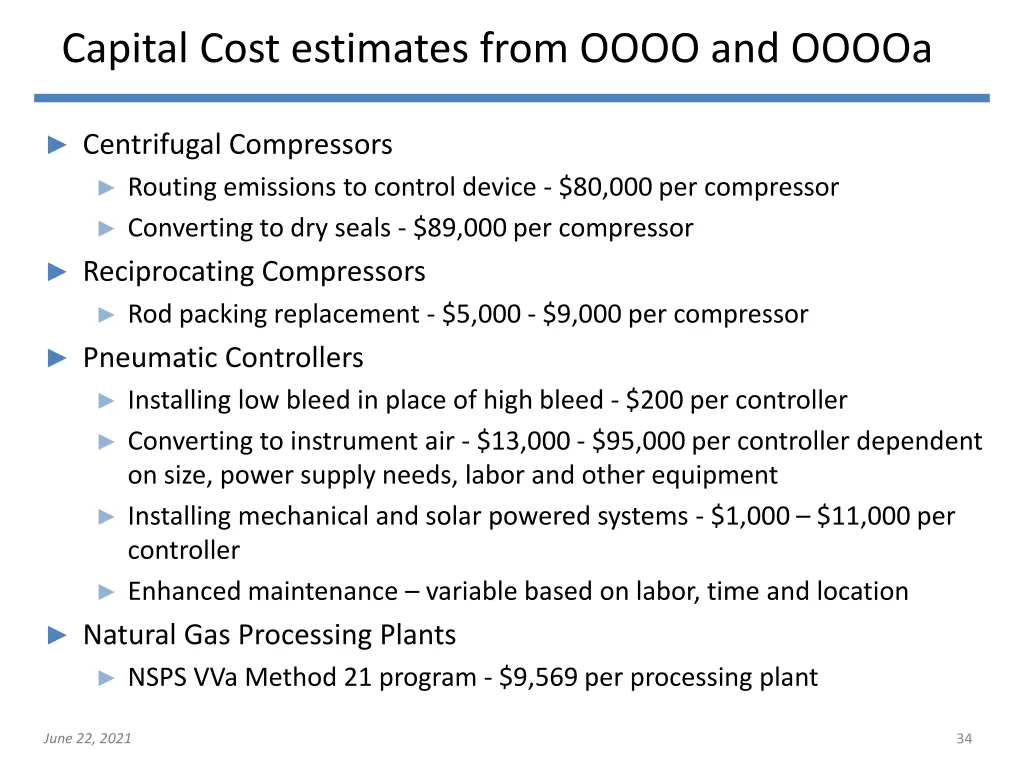 capital cost estimates from oooo and ooooa